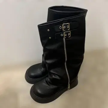 블랙 롱 부츠 통굽 지퍼 포함