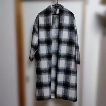 체크 무늬 폴리에스테르 롱 가디건 F 사이즈