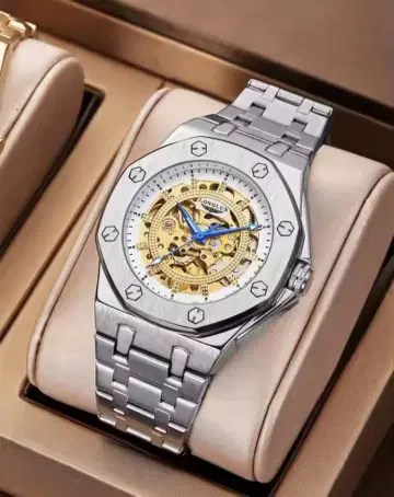 자동 와인딩 손목시계 실버/골드