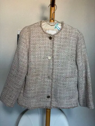 노카라 트위드 자켓 자유구 베이지 계열 사이즈 38 (9호)
