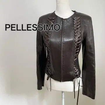 고급 천연 가죽 라이더 자켓 싱글 다크 브라운 리본 디자인