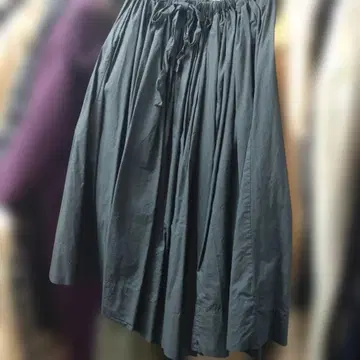 블랙 코튼 롱 볼륨 개더 스커트