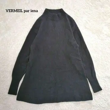베르메이유 페예나 캐시미어 혼방 리브 니트 튜닉 블랙 하이넥