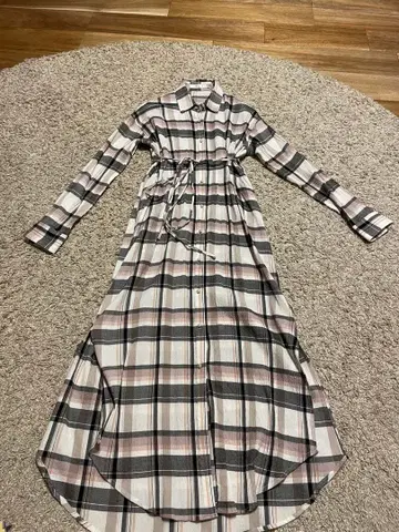 코코딜 체크 셔츠 원피스 핑크 블랙 롱 원피스