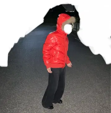 퍼 후드 다운 자켓 빨간색 Y2K 그런지 시크 스타일 네오 갸루 헤이세이