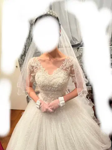 클라우디아 펄 장식 웨딩 롱 베일