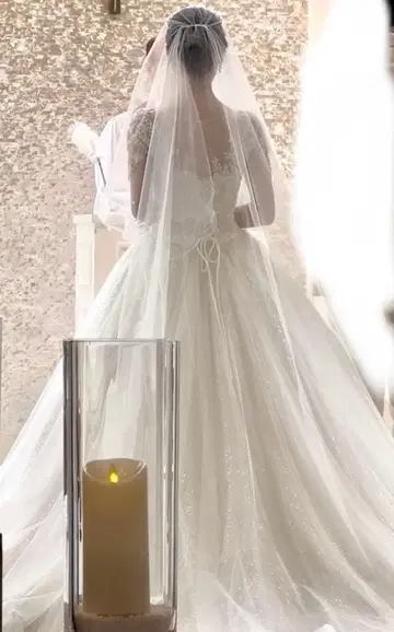 클라우디아 펄 장식 웨딩 롱 베일