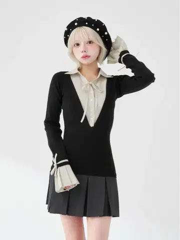 셔츠 도킹 플리츠 미니 원피스