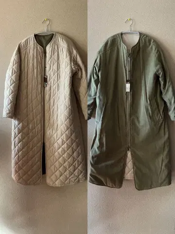 미사용 퀼팅 리버서블 롱 코트