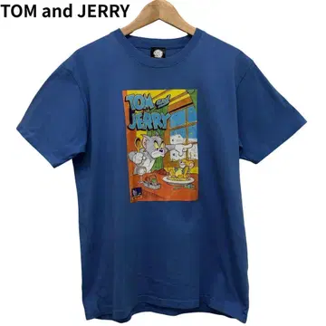 톰앤제리 애니메이션 T셔츠 캐릭터 반팔 코튼 블루 둥근넥