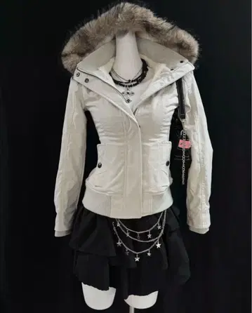 헤이세이 갸루 y2k 그런지 다크 코어 퍼 달린 모즈 코트