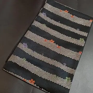 C46 치도리야 나고야 오비 블랙 꽃무늬