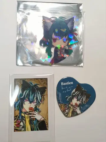악마고양이 난자타운 바스틴 하트 캔뱃지 키라키라 클리어 카드