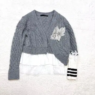 Adonisis 비대칭 니트 가디건 케이블 레이스 튤 티어드