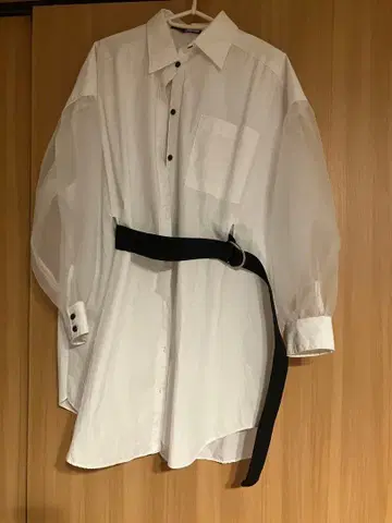 뱅크 시스루 긴팔 셔츠 블랙 벨트 포함