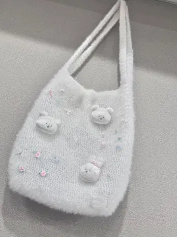 peichan 반짝이는 토트백 화이트 곰 토끼 핸드메이드 한정판
