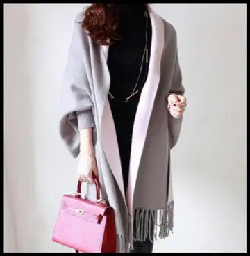 걸치는 머플러 스톨 가디건 그레이 x 핑크 아우터 여성용 가을/겨울