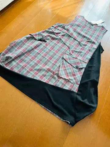 패션 메시지 경량 체크 무늬 에이프런 튜닉