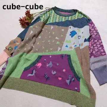 새상품급 cube-cube 컬러풀 니트 스웨터 긴팔 M-L 센소유니코