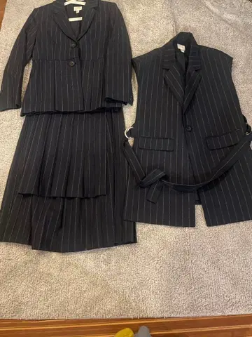 H&M 네이비 스트라이프 자켓 스커트 세트&베스트