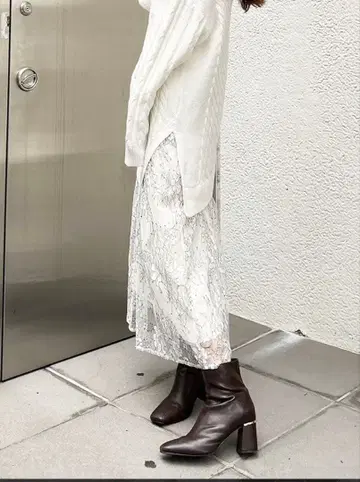 레이스 도킹 니트 케이블 원피스