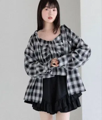 Heather 옴브레 체크 셔츠 블랙