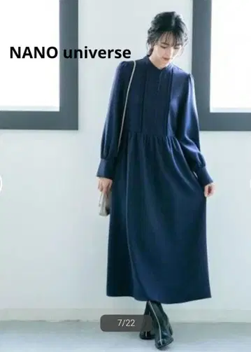 [ 컨디션 최상 ] 나노 유니버스 스탠드 카라 핀턱 원피스 네이비