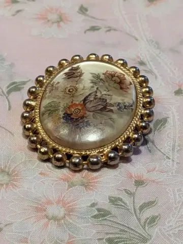 빈티지 꽃무늬 타원형 브로치