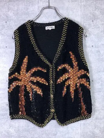 레트로 이국적인 구제 의류 야자수 스팽글 비즈 자수 베스트