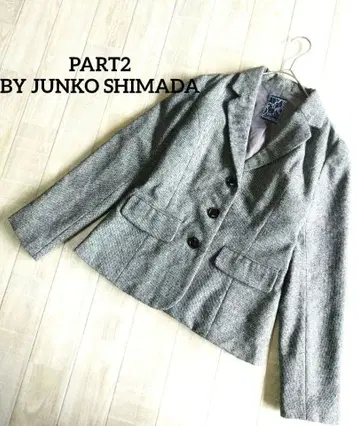 준코 시마다 트위드 자켓 L 울 혼방 출퇴근 포멀