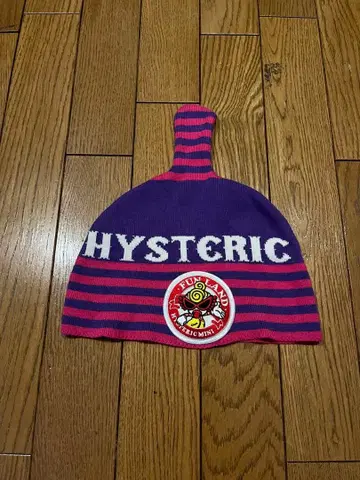 HYSTERIC 스트라이프 니트 모자 보라색 핑크