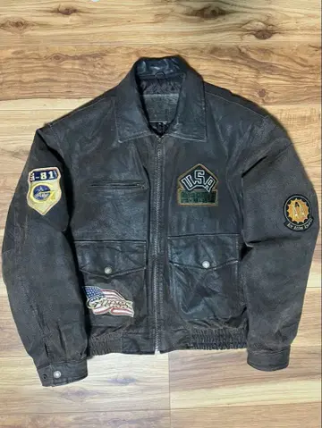 [ 레어 ] guess leather 가죽 자켓 빈티지 와펜