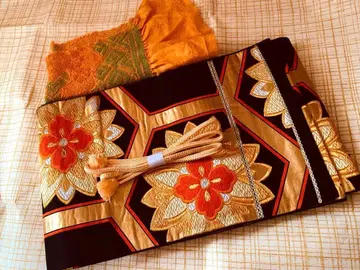 성인식 순수 실크 후쿠로 오비와 오비 장식 천, 허리띠 코디네이트 세트