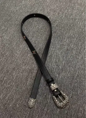 블랙 가죽 장식 버클 벨트