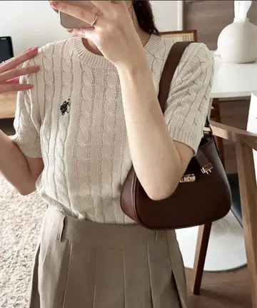 [ U.S.POLO ASSN. ] 원포인트 반팔 케이블 니트