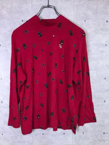 Topys 구제 의류 반짝이는 로고 꽃 동물 캐릭터 올 패턴 모크넥 상의