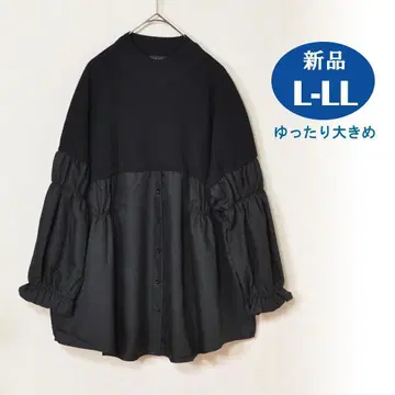 L~LL 빅 사이즈 리브 니트 튜닉 블라우스 여성용/블랙