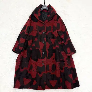 지우 롱 코트 코쿤 숄카라 올 패턴 울 빨간색 사이즈 40