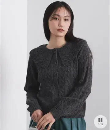 오파크 클립 빅 옷깃 케이블 니트