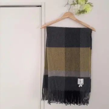 엘레간세제 체크 무늬 대형 스톨 그레이 올리브 계열 캐시미어