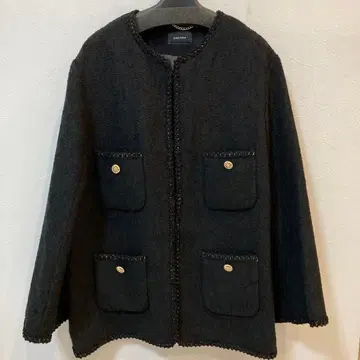 Gready Brilliant 트위드 노카라 자켓 블랙