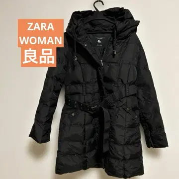 ZARA 다운 자켓 코트 세미롱 다운 벨트 포함 사이드 지퍼 L