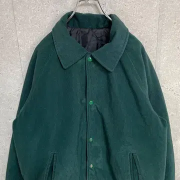 빈티지 코듀로이 자켓 바시티 자켓 그린 구제 의류 짧은 기장 L 정도