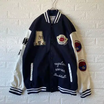 바시티 자켓 스타일 자켓 네이비 남성용 L 자수 와펜 노브랜드