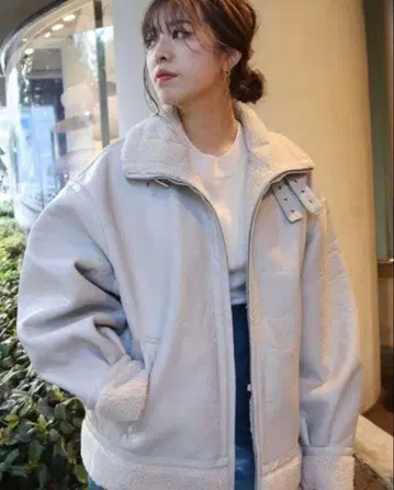 EVRIS 무스탕 자켓 보아 블루종 아이보리