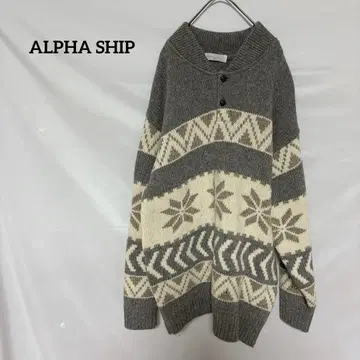 ALPHA SHIP 스웨터 기하학 패턴 그레이 계열 울 혼방 FREE
