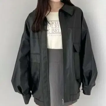 Heather 페이크레더 BIG 블루종 블랙