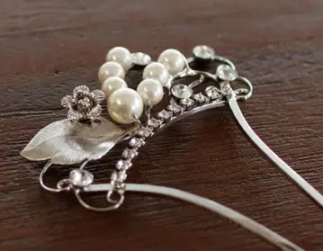 큐빅 비녀 헤어콤 헤어 액세서리 포멀 은 펄 꽃 책갈피