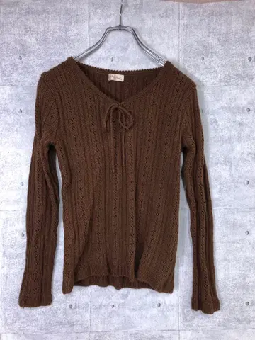 레트로 걸리시 구제 의류 레이스 니트 가슴 리본 상의