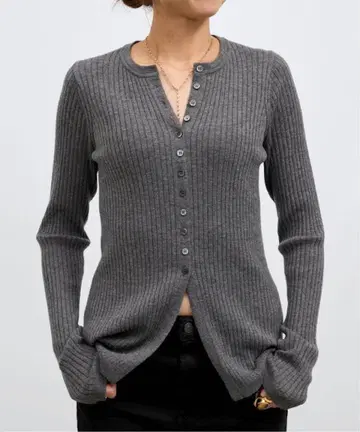 라빠르망 RIB KNIT with BUTTON 그레이 리브 니트
